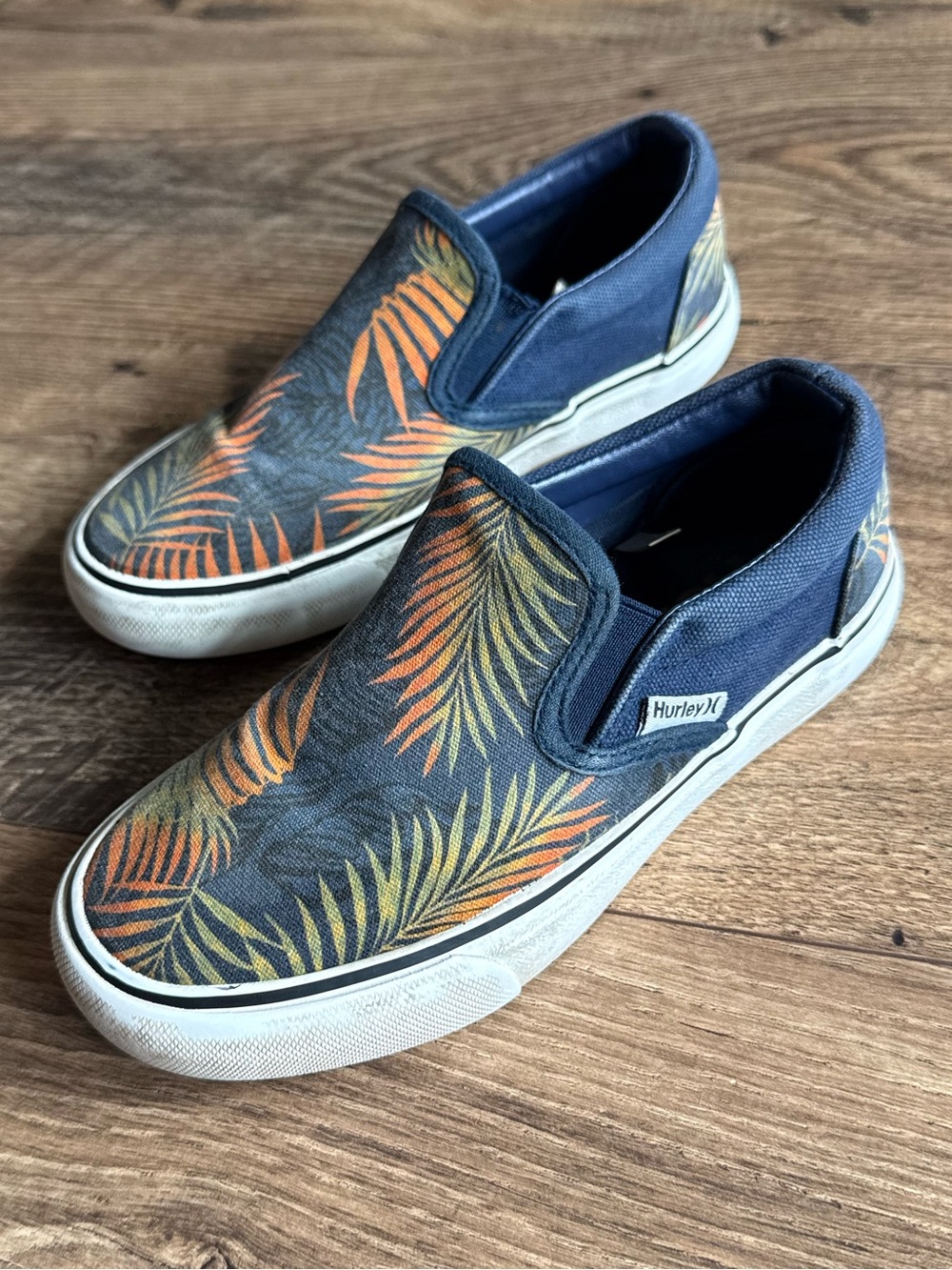 Hurley Navy Slip-On Sneakers with Orange and Yellow Leaf Print